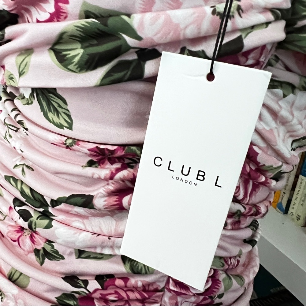 Pink Floral Off Shoulder Ruched Maternity Midi Dress size 6 - Picture 9 of 16